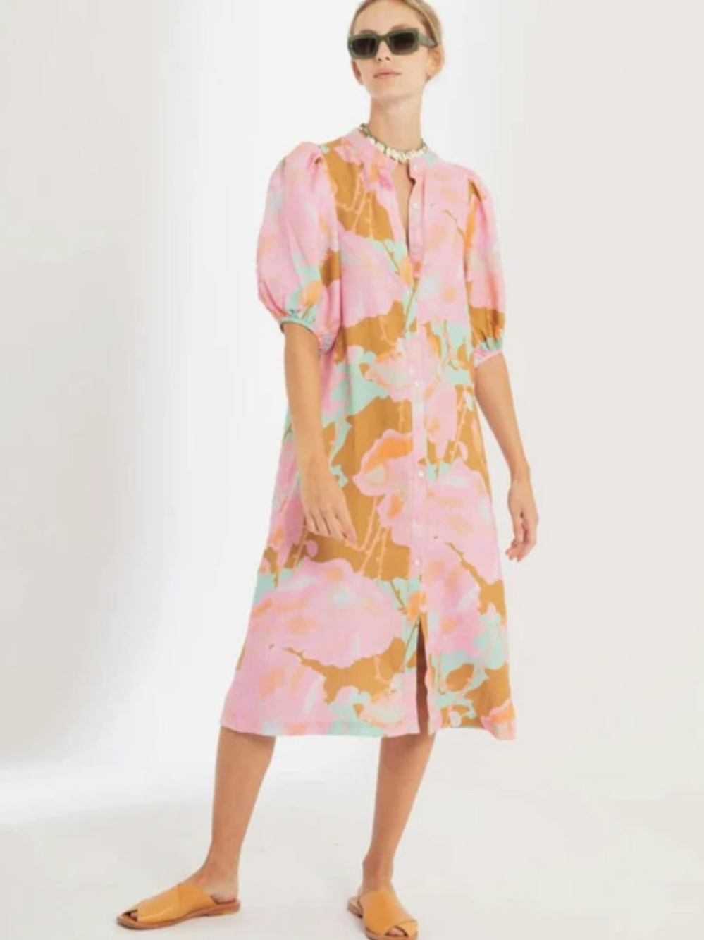 Lanhtropy Multi Color Bubble Linen Dress - Aquarela